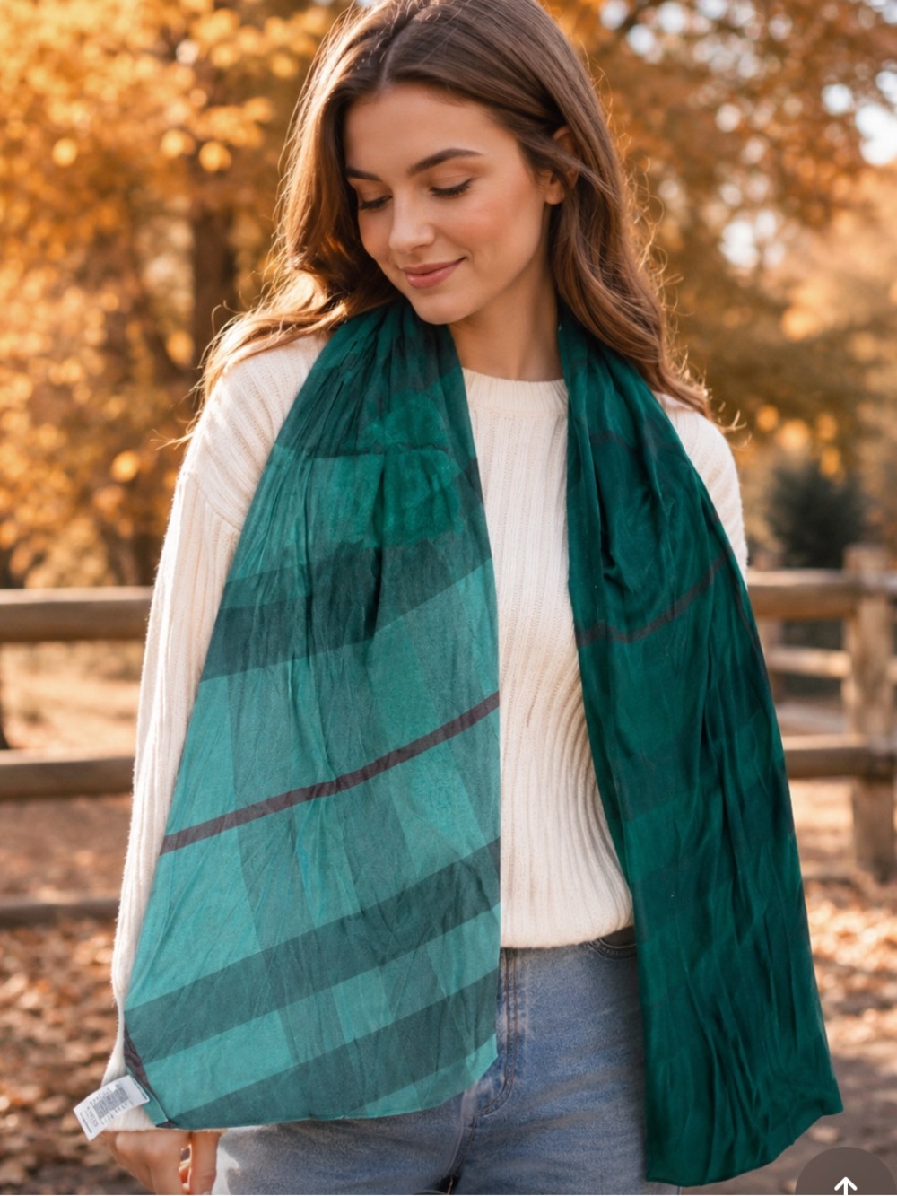 Burberry Green Ombre Plaid Scarf New with imperfections